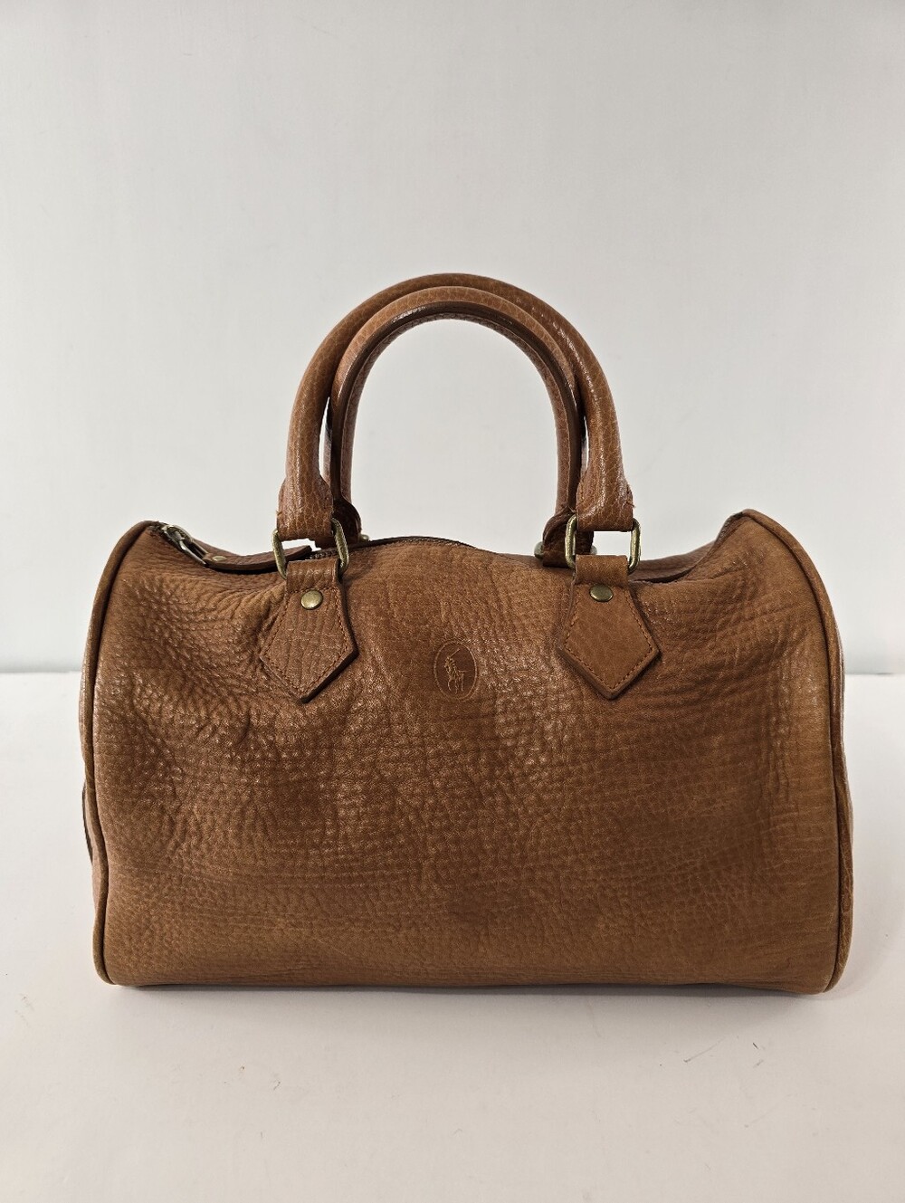 Ralph Lauren Vintage Speedy Dr Bag Pebble Saddle Tan Leather Satchel VTG 90s